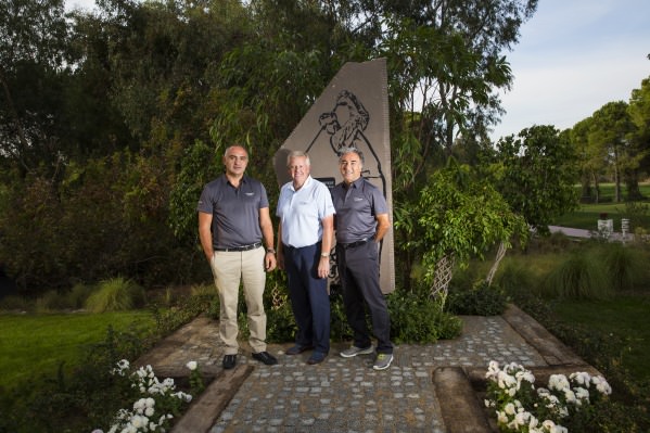 Mehmet Ersoy (CEO and Chairman of Maxx Royal Resorts) and Cahit Sahin (General Manager of the Montgomerie Maxx Royal Golf Club) at the unveiling of a tribute to course designer Colin Mongtomerie to mark his 600th European Tour appearance in this week's Turkish Airlines Open. Credit: Kevin Murray / kevinmurraygolfphotography.com