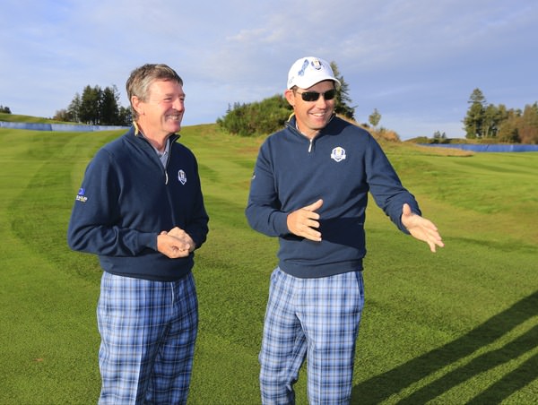 Pádraig Harrington shares a joke with Des Smyth at Gleneagles. Picture Eoin Clarke, www.golffile.ie