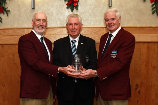 Munster Golf Club of the Year 2014. Left to right, Tim Smyth (Captain, Ballyneety GC), John Moloughney and Mike Garry (President Ballyneety GC)
