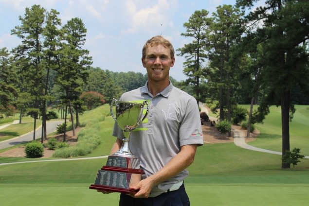 West Waterford's Seamus Power poses with the Southern Open Trophy in July, his second win of the season on the eGolf Gateway Tour