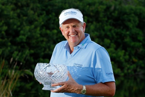 Colin Montgomerie with the John Jacobs Trophy for winning the European Senior Tour's Order of Merit. Picture © Getty Images.