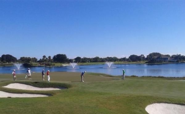 Seamus Power putts out for birdie on the 18th at PGA National's Champion Course on Sunday. Picture courtesy Eoin Cass/Twitter