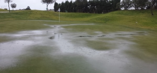 Flooded greens at Pula Golf in Mallorca on Thursday