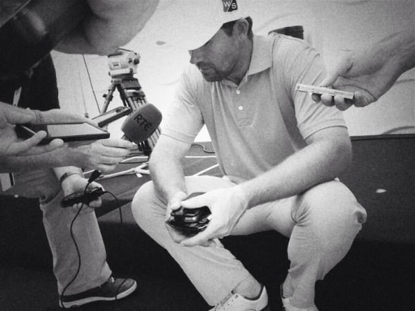 Pádraig Harrington speaks to reporters at Royal Liverpool on 14 July 2014. Picture © Brian Keogh