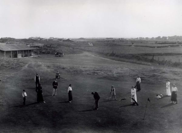 The 18th green and the original clubhouse at Laytown and Bettystown in 1909, the year of the club's foundation. Picture courtesy Laytown and Bettystown Golf Club