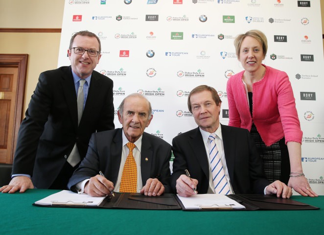 (L-R) Barry Funston, Chief Executive, the Rory Foundation; Colm McLoughlin, Executive Vice Chairman, Dubai Duty Free; George O'Grady, Chief Executive, The European Tour; Kathryn Thomson, Chief Operating Officer, Tourism NI. Picture by Kelvin Boyes
