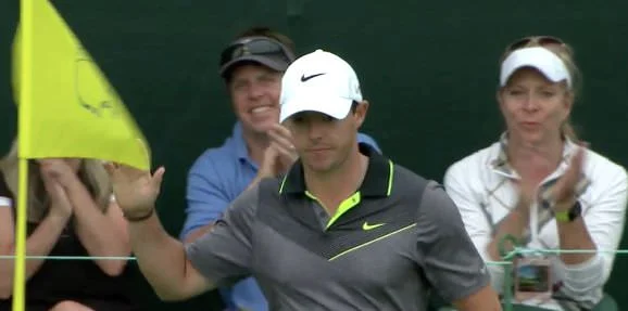 Rory McIlroy after chipping in for birdie at the 17th