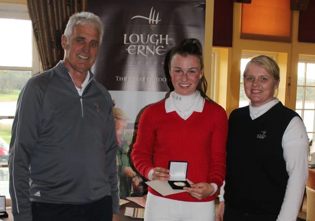 Forrest Little's Julie McCarthy with Andy Lott and Lough Erne's PGA professional Lynn McCool.