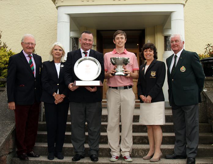 Munster Strokeplay champion Shaun Carter (The Royal Dublin) pictured at Cork Golf Club with Robin Turnbull, President, Lady President Ann Kos, Captain Fergal Deasy, Lady Captain Katherine O'Kelly Lynch and Liam Harkin, GUI Munster Branch. Picture: Niall O'Shea/ Cork Golf News
