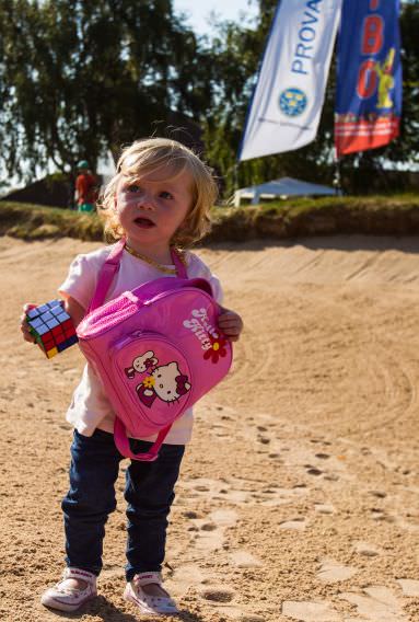 Rebecca Codd's daughter Kate plays in a practice bunker at the Helsingborg Open in Sweden in 2014. Picture courtesy Tristan Jones (Ladies European Tour)