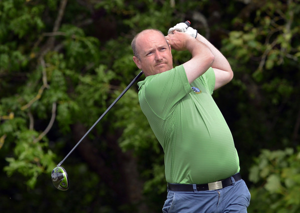 Joe Lyons (Galway) driving at the 14th tee. Picture by Pat Cashman