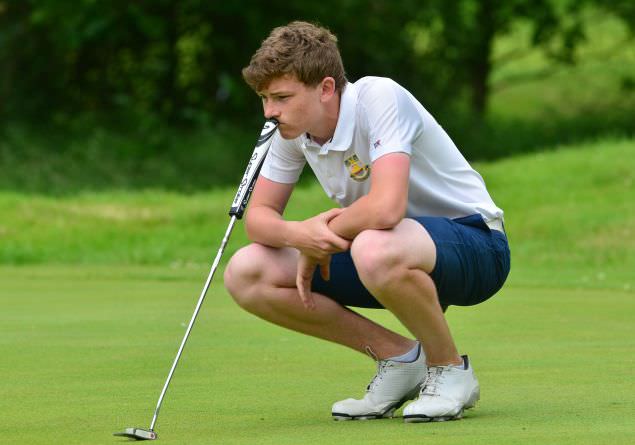 Marc McKinstry (Cairndhu) lining up his putt on the 5th green. Picture by Pat Cashman