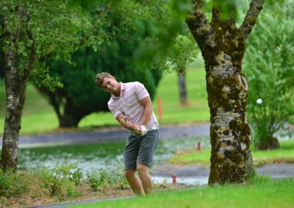 Barry Fitzpatrick (Castle) playing his third shot to the 8th green during the third round of the 2015 Irish Boys Amateur Open Championship at Tuam Golf Club. Picture by Pat Cashman