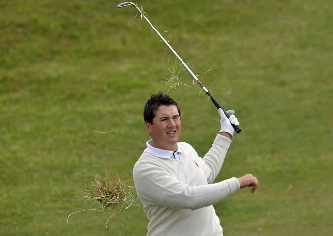 Colm Campbell (Ulster) coming from the rough at the 14th during the first day of the 2015 Interprovincial Championship at Rosapenna Golf Club. Picture by Pat Cashman