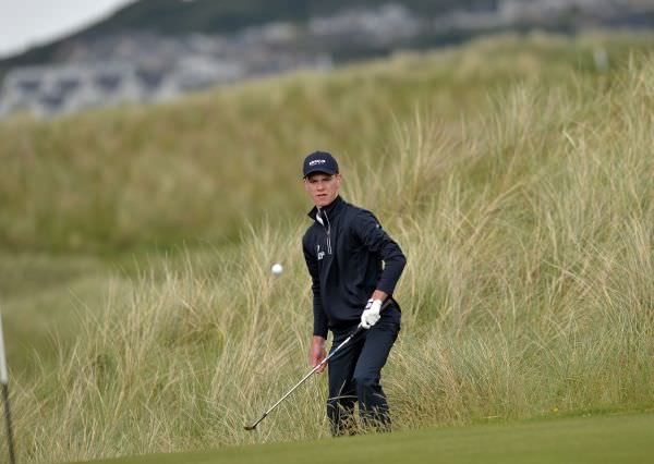 Rowan Lester (Leinster) coming from the rough at the 14th during the first day of the 2015 Interprovincial Championship at Rosapenna Golf Club. Picture by Pat Cashman