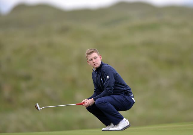 Geoff Lenehan (Munster) reacts to a missed putt on the first day of the 2015 Interprovincial Championship at Rosapenna Golf Club. Picture by Pat Cashman