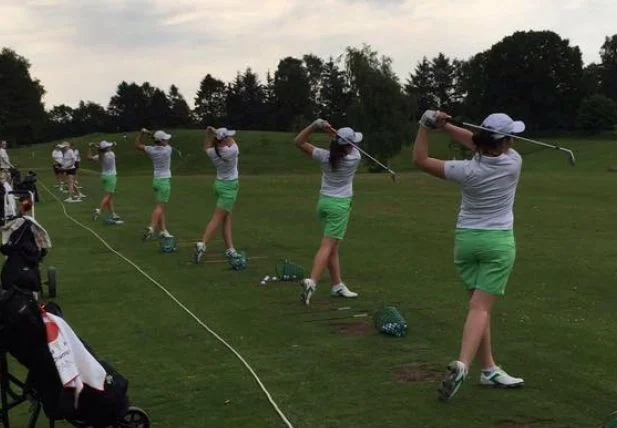 The Irish women's team, minus Leona Maguire, warms up last Sunday.