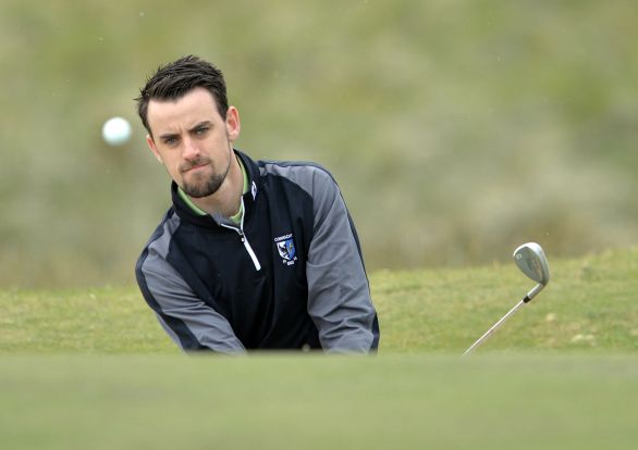 Stephen Brady (Connacht) plays out of a bunker on the Sandy Hills Links at Rosapenna Hotel and Golf Resort in the Interprovincial Championship. Picture by Pat Cashman