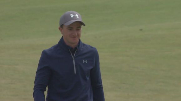 Paul Dunne after holing from off the green at the seventh