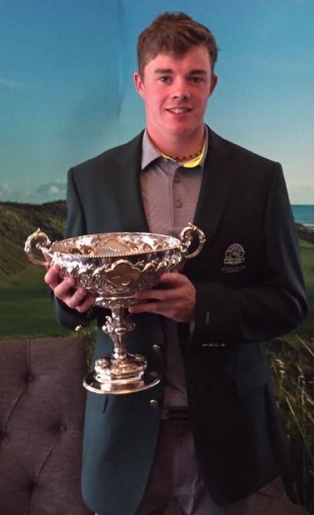Stuart Grehan with the South of Ireland trophy and his Lahinch blazer