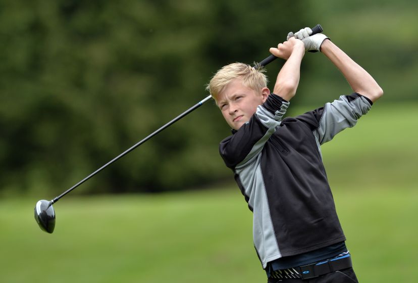 Jack Egan (Muskerry) driving at the 13th tee in the 2015 Irish Boys Under 14 Amateur Open Championship at Roscrea Golf Club. Picture by Pat Cashman