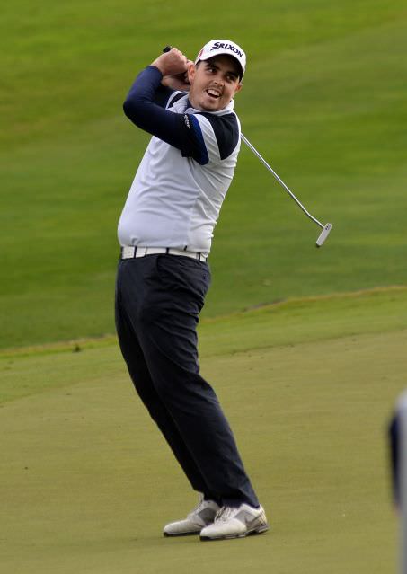 Alan Lowry (Esker Hills) reacts to his lip out on the final green in the 2015 Mullingar Electrical Scratch Cup. Picture by Pat Cashman