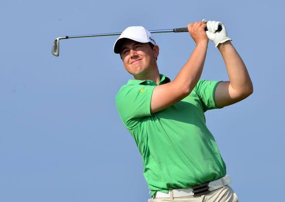 Colm Campbell (Ireland) hits at the 14th hole during the second day of the 2015 Home International Matches at Royal Portrush. Picture by Pat Cashman