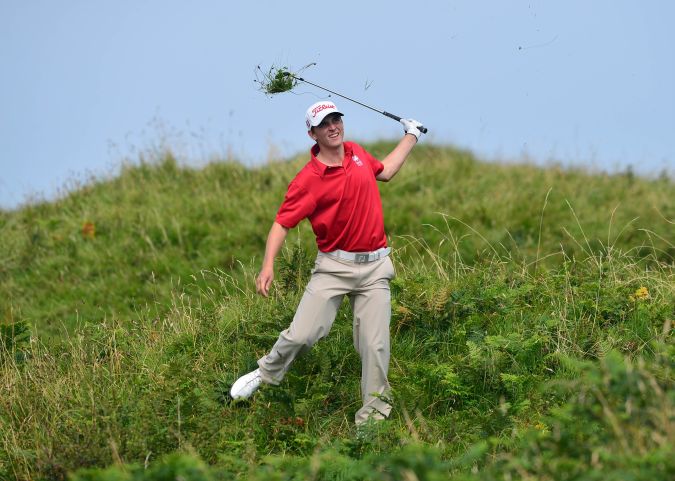 David Boote (Wales) playing from the rough at the 9th hole. Picture by Pat Cashman
