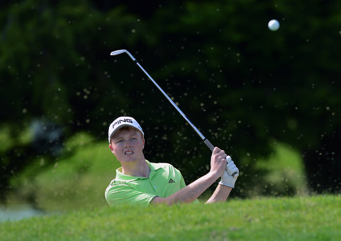 Robin Dawson (Faithlegg) bunkered at the 11th green during his quarter final match at the 2015 Irish Amateur Close Championship at Tramore Golf Club (21/05/2015). Picture by Pat Cashman