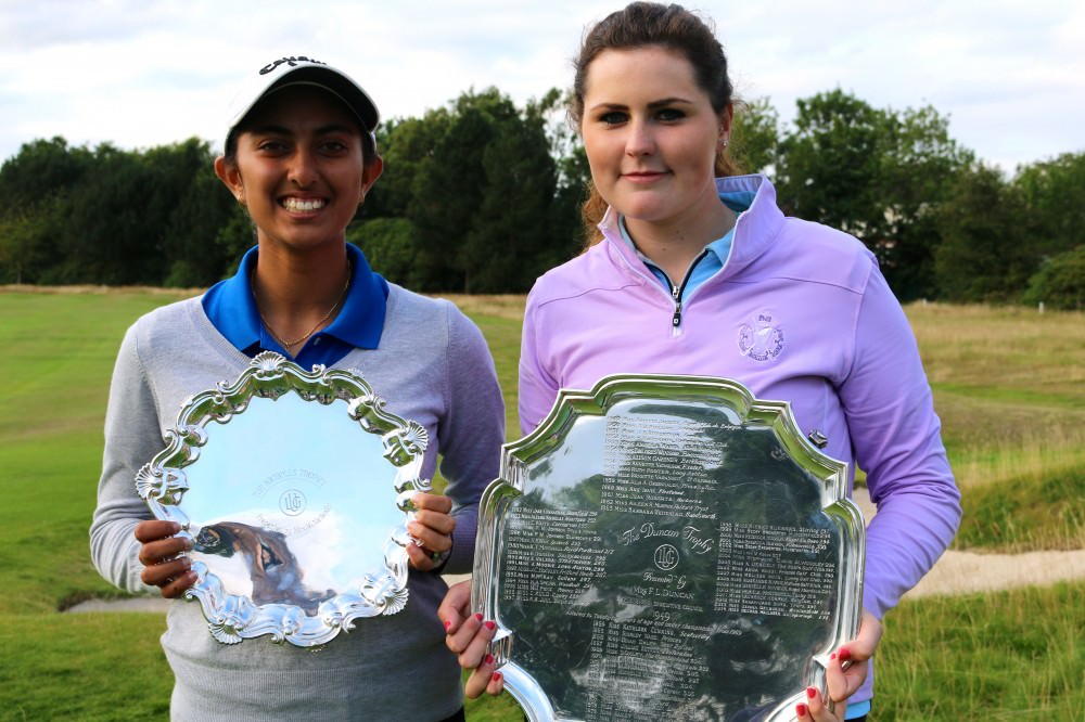 Aditi Ashok and Olivia Mehaffey with their trophies. Picture: LGU
