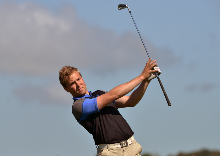 Naas' Jonathan Yates, pictured during the Irish Close at Tramore, equalled the course record of 66 to win the Midlands Scratch Cup at Carlow. Picture: Pat Cashman