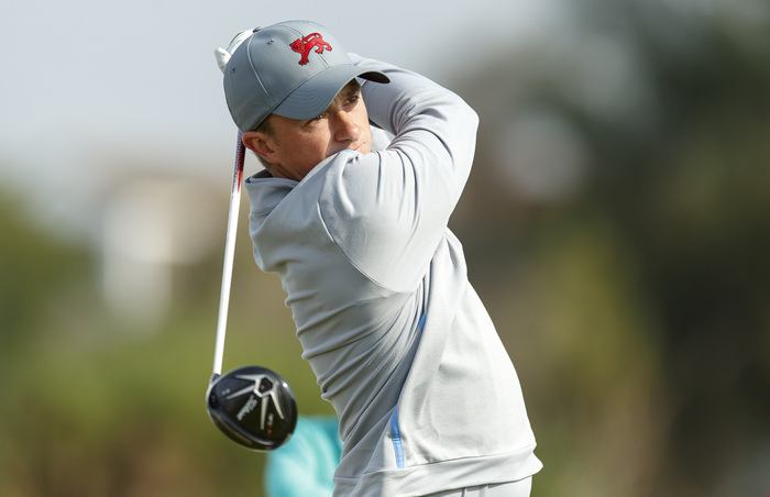 Paul Dunne watches his tee shot on the sixth hole during a practice round ahead of the 2015 Walker Cup at Royal Lytham & St. Annes G.C. in Lytham St Annes, Lancashire on Friday, Sept. 11, 2015. (Copyright USGA/Chris Keane)