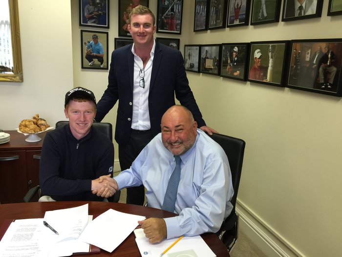 Gavin Moynihan, pictured with ISM CEO Chubby Chandler and player representative Nick Mullen