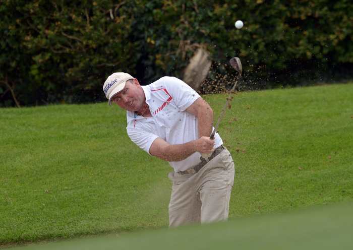 Fergus Rothwell (Westport) bunkered at the 17th green during the AIG Junior Cup semi final. Picture by Pat Cashman