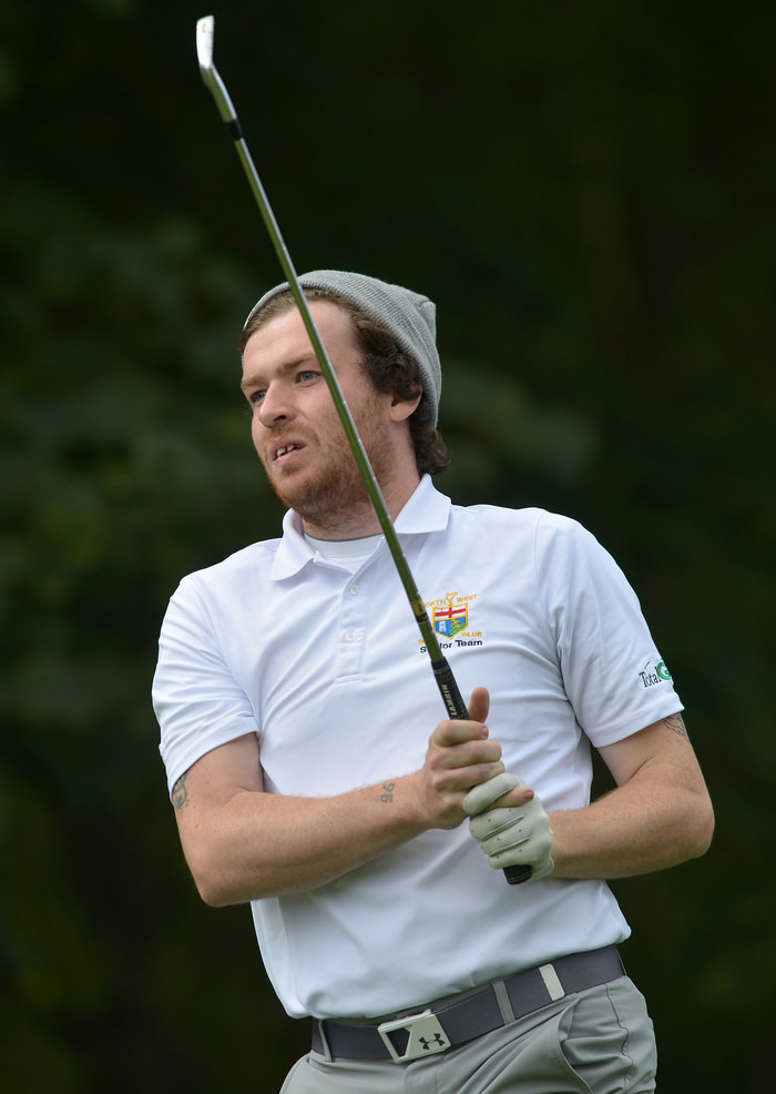 Ryan Gribben (North West) driving at the 14th tee during the AIG Barton Shield semi final. Picture by Pat Cashman