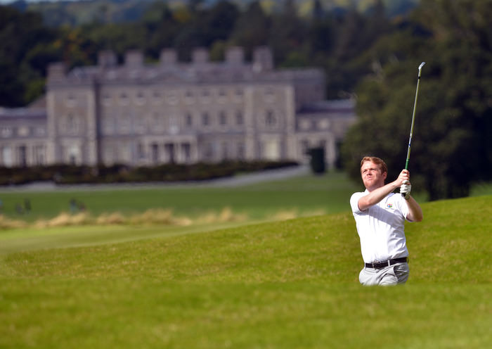 Kealan Quigg (North West) pitching to the 12th green during the AIG Barton Shield semi final. Picture by Pat Cashman