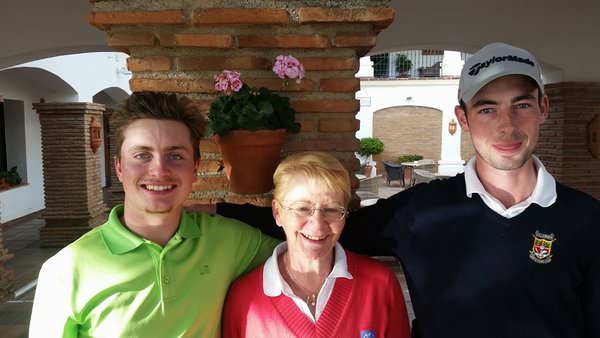 David Carey (left) and Killarney's Tommy O'Driscoll pictured with the President of the Alps Tour, Waltraud Neuwirth, at La Cala on Wednesday.