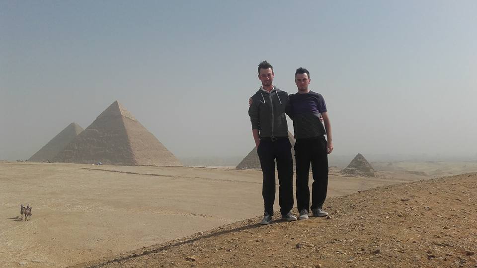 The O'Driscoll brothers Tommy and Eamonn at the Great Pyramid of Giza.