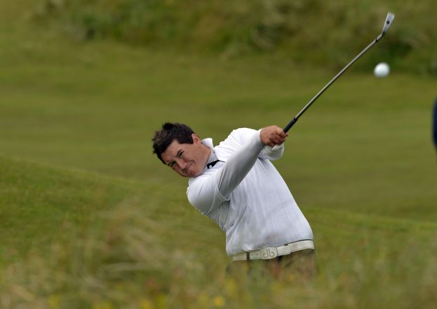 Colm Campbell (Ulster) playing from the rough at the 13th hole during the second day of the 2015 Interprovincial Championship at Rosapenna. Picture by Pat Cashman