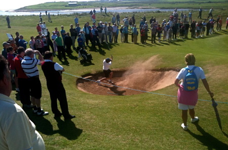 John Greene blasts onto the 12th green in the 2010 South of Ireland final at Lahinch.