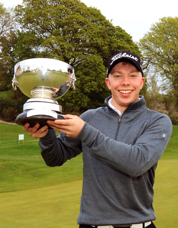 Cathal Butler with the Munster Strokeplay Championship trophy. Picture Niall O'Shea. Courtesy Munster Golf/Cork Golf Club