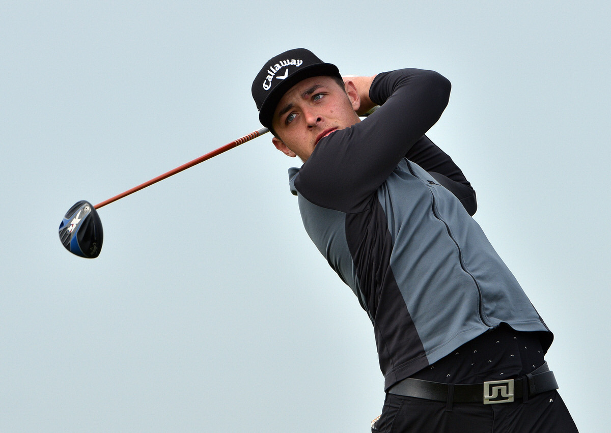 Marco Penge (England) driving at the 8th tee in the second round of the 2016 Flogas Irish Amateur Open Championship at The Royal Dublin Golf Club. Picture by Pat Cashman