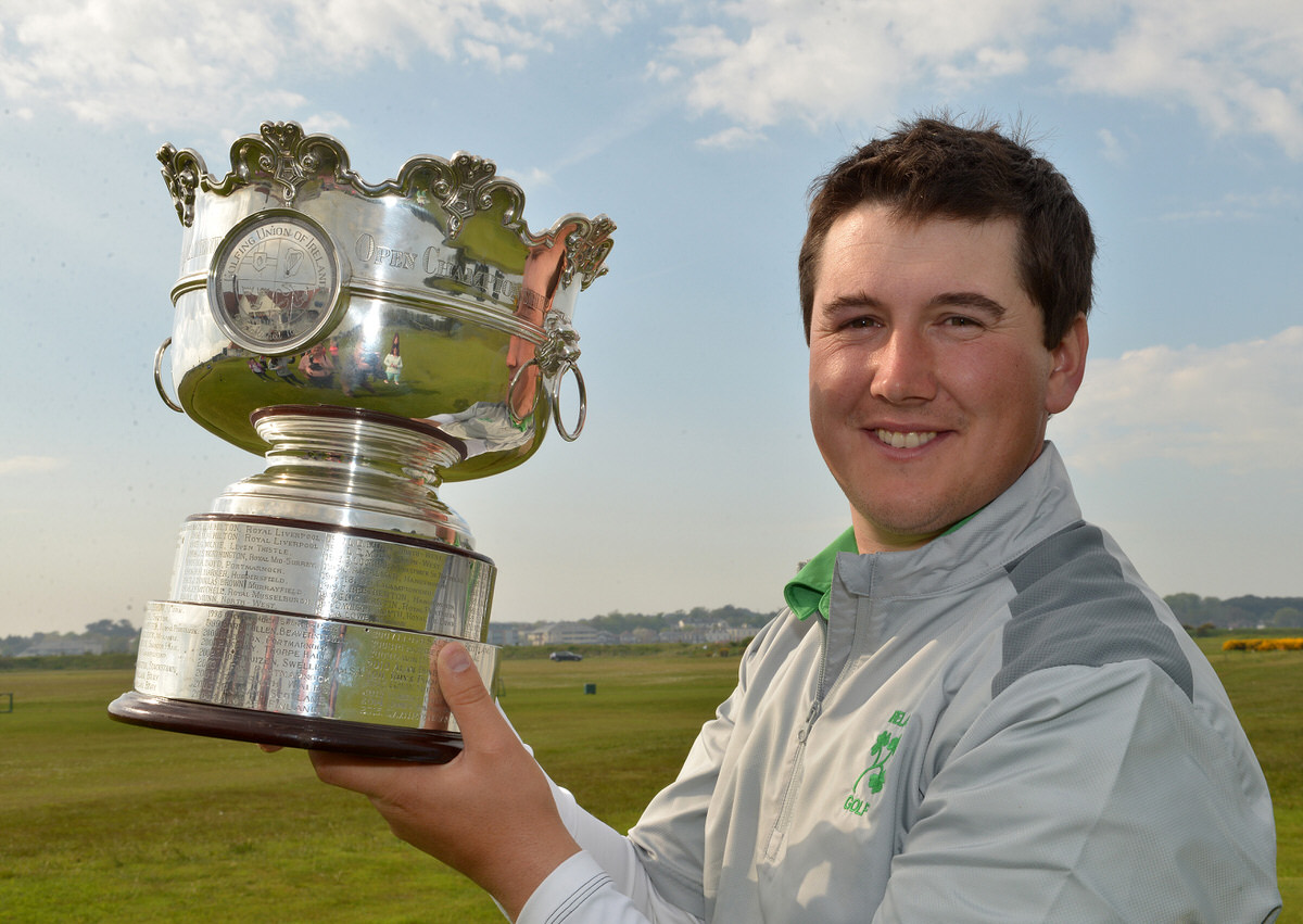 Winner Colm Campbell (Warrenpoint) with the 2016 Flogas Irish Amateur Open Championship trophy after his victory at The Royal Dublin Golf Club today (08/05/2016). Picture by Pat Cashman