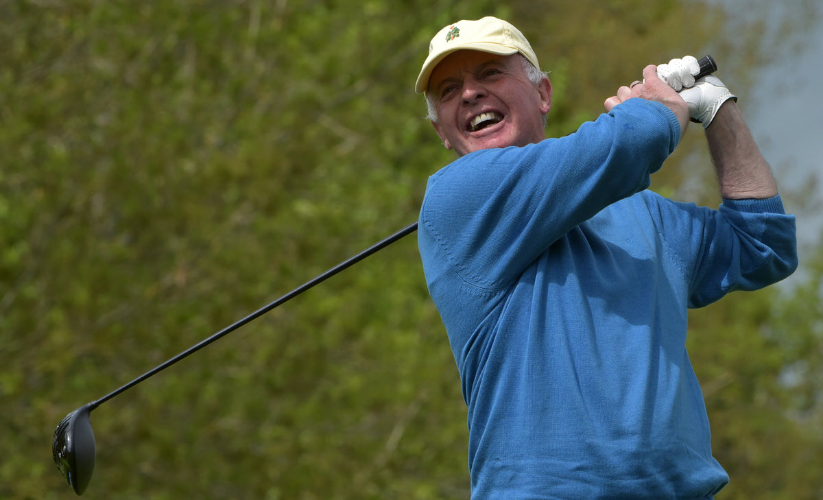Tom Cleary (Cork) driving at the 7th tee during the second round of the 2016 Irish Seniors Amateur Open Championship at Ardee Golf Club today (19/05/2016). Picture by Pat Cashman