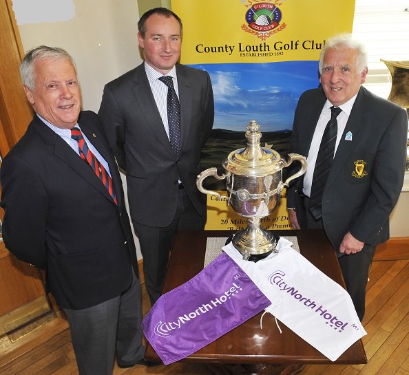 Frank Gannon (Captain, Co. Louth Golf Club), Simon Anglin (General Manager, CityNorth Hotel) and John Ferriter (Chairman, Leinster Golf) at the launch of the 2016 CityNorth Hotel sponsored East of Ireland Championship.