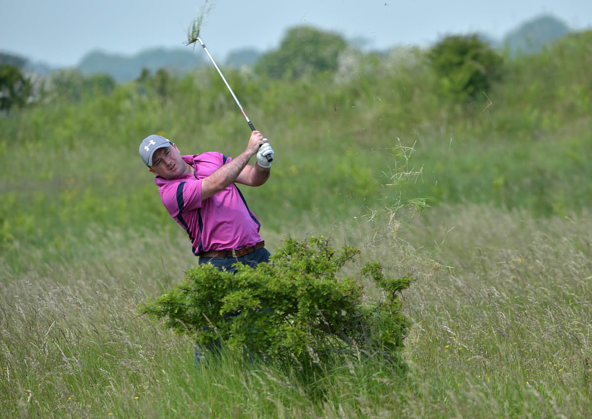 Paul O'Hanlon (Carton House) playing from the rough during the final round. Picture by Pat Cashman