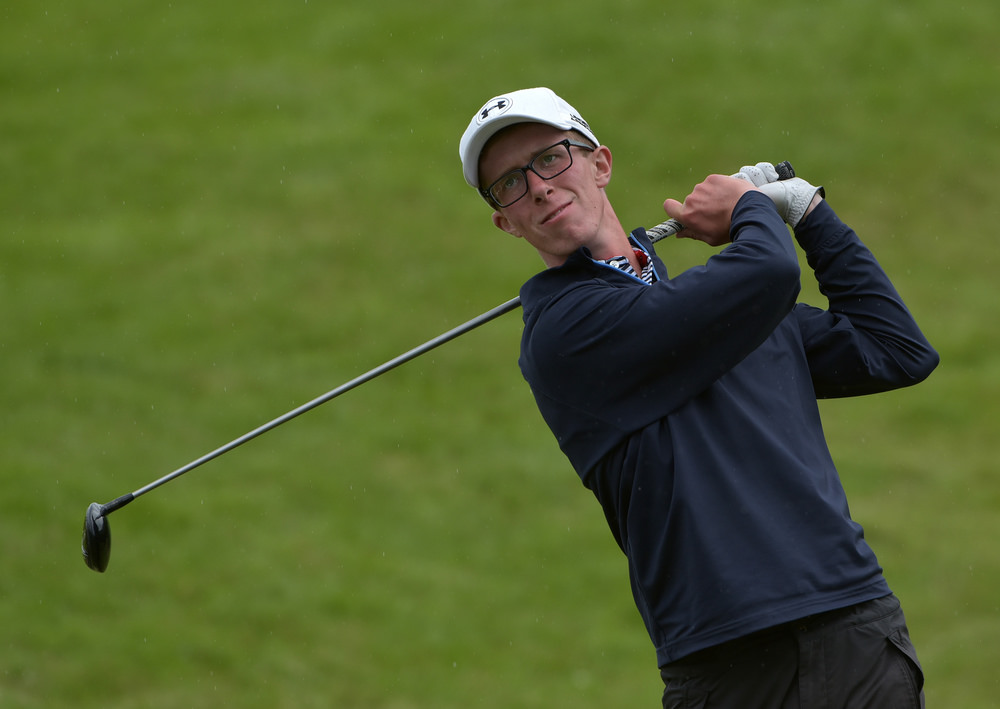 Marc Norton (Belvoir Park) driving at the 16th tee during the third round of the 2016 Leinster Youths Amateur Open Championship at Esker Hills. Picture by Pat Cashman