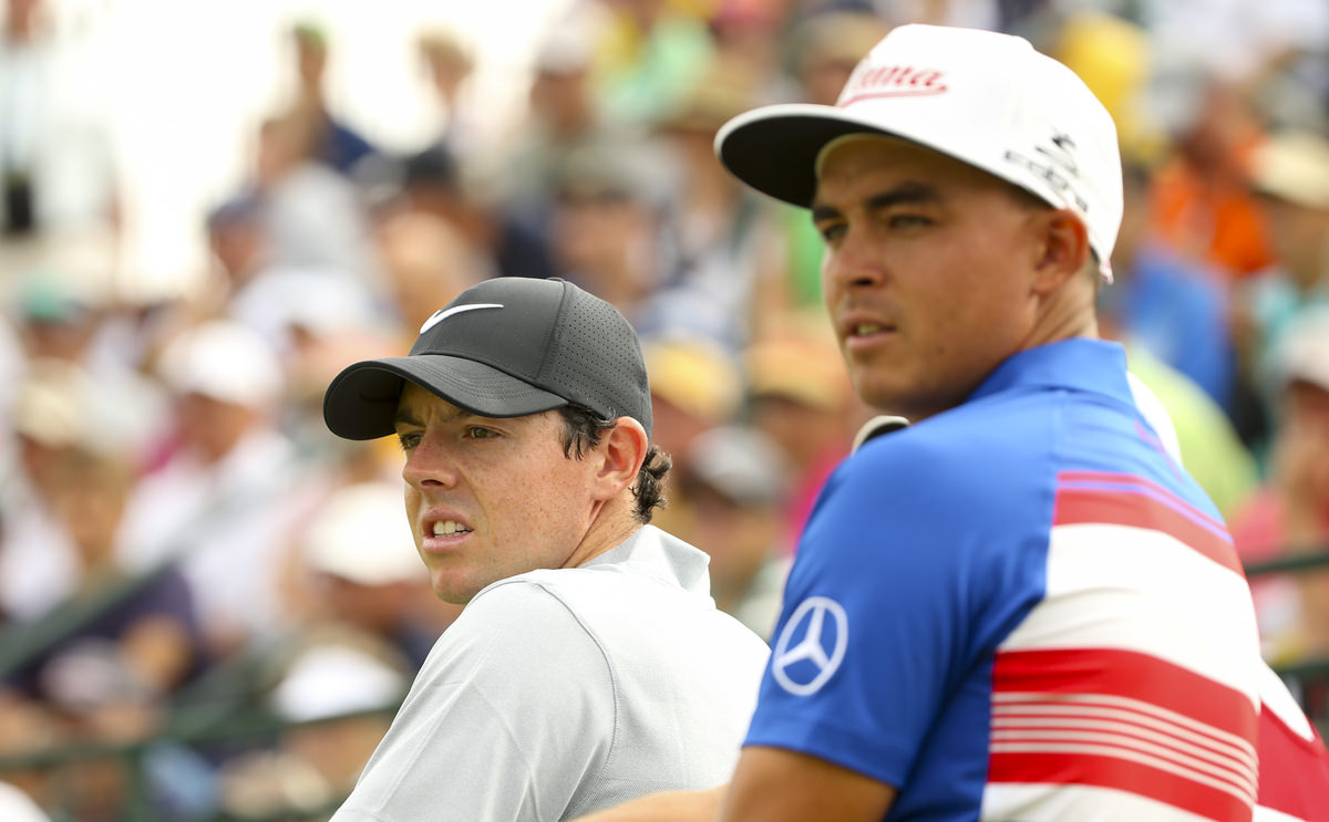 Rory McIlroy, left, with Rickie Fowler at the third tee during the first round for the 2016 U.S. Open at Oakmont Country Club, June 16, 2016. Copyright USGA/Darren Carroll