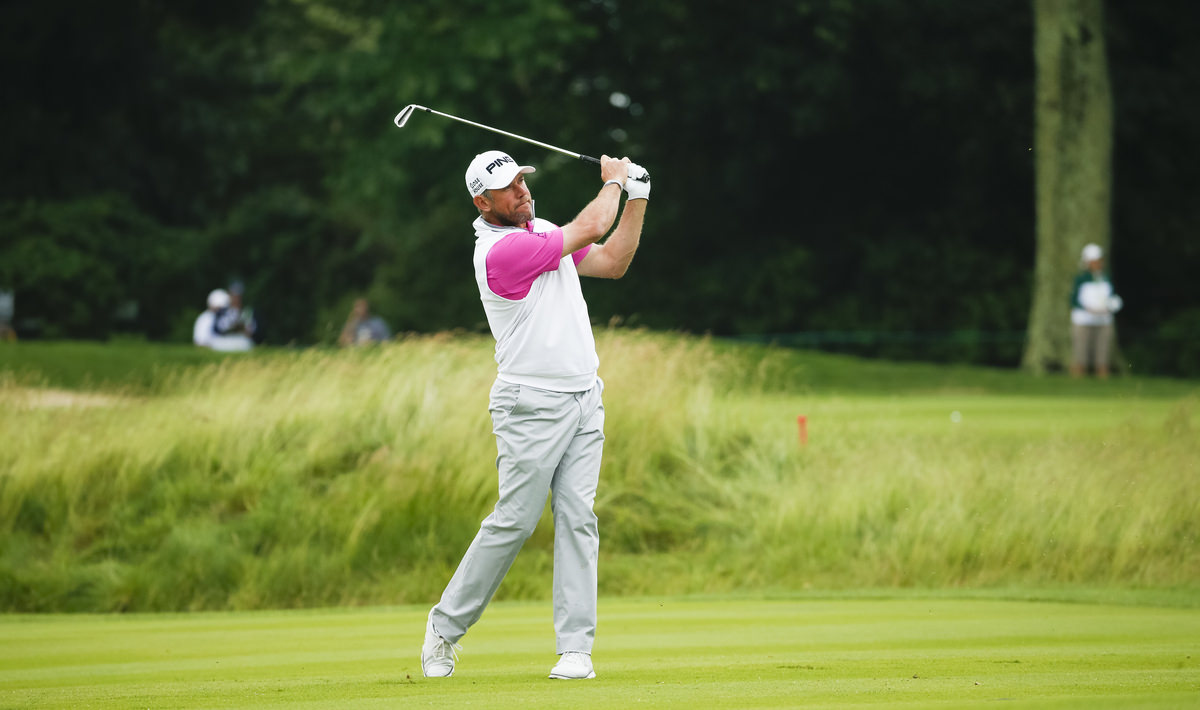 Lee Westwood hits his second shot on the ninth fairway during the first round for the 2016 U.S. Open at Oakmont Country Club in Oakmont, Pa. on Friday, June 17, 2016. (Copyright USGA/Michael Cohen)