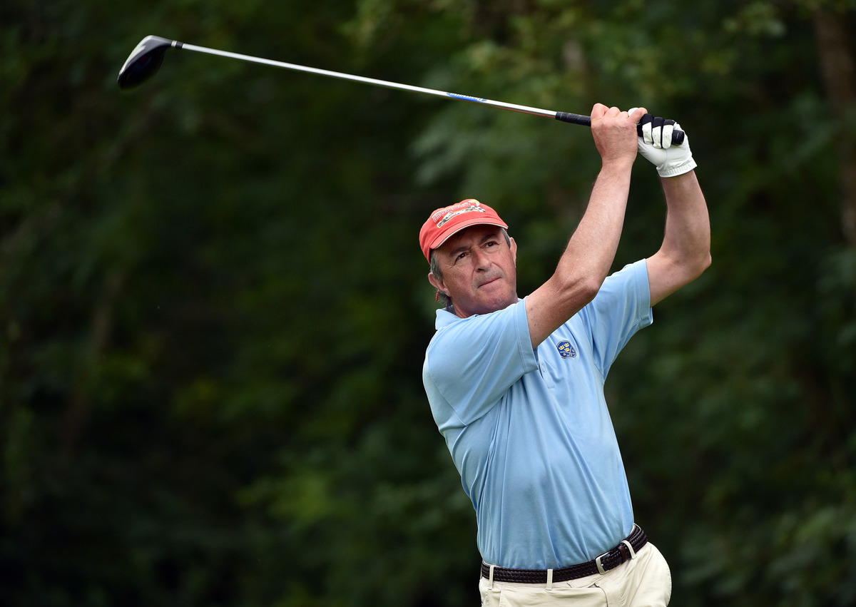 Winner Michael Quirke (Doneraile) driving at the 18th tee in the final round of the 2016 Leinster Seniors Amateur Open Championship at Glasson Golf Club. Picture by Pat Cashman